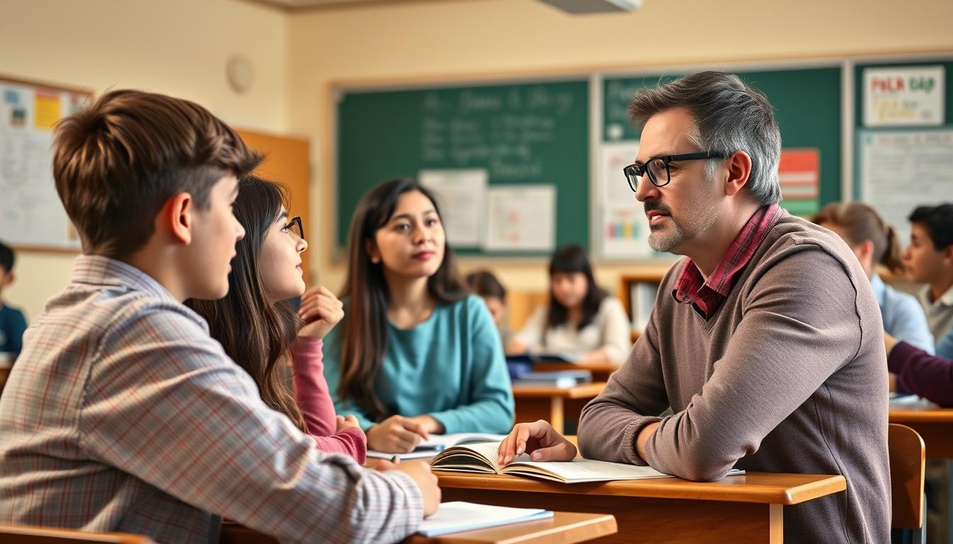 Students studying together in modern classroom